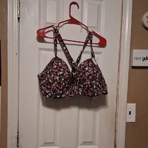 Time and Tru Floral Print Bra - Black and Pink